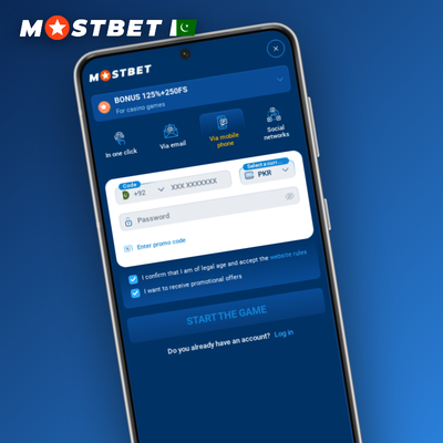 Mostbet create account one-click method icon with a cursor tapping the register button