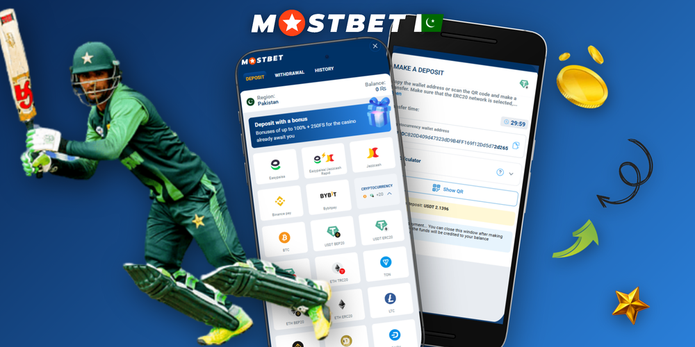 Mostbet deposit with Bitcoin Ethereum and USDT showing live PKR balance update