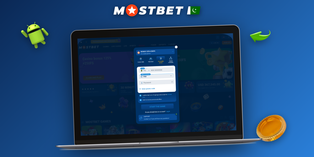 Mostbet promo code Pakistan field highlighted on the desktop registration modal