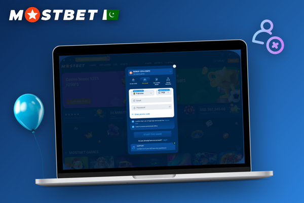 Mostbet registration form on a laptop displaying an inline email field validation error